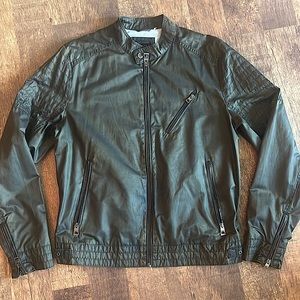 Incredible Detail Guess Mens Nylon Motorcycle Jacket Size L Large Logo Zippers